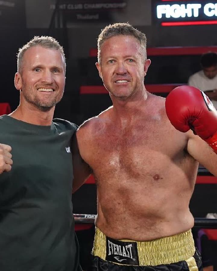 Dave Harms with Les Sherrington after Dave's fight in Thailand